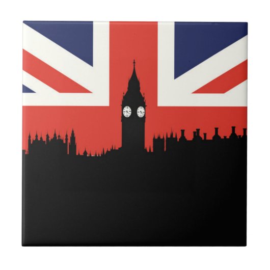 ロンドンのスカイライン|イギリスの旗 タイル (正面)