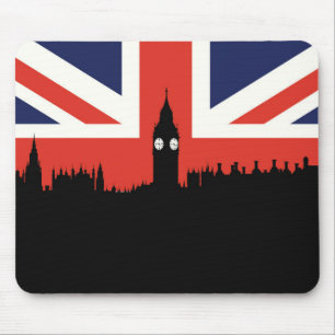 ロンドンのスカイライン イギリスの旗 マウスパッド