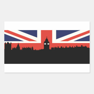 ロンドンのスカイライン イギリスの旗 長方形シール