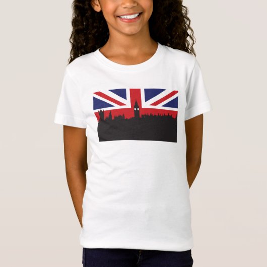 ロンドンのスカイライン|イギリスの旗 Tシャツ (正面)