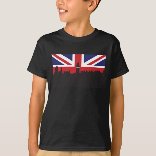 ロンドンのスカイライン|イギリスの旗 Tシャツ (正面)