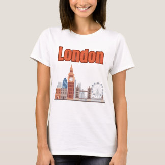 ロンドンのスカイライン ビッグフォント Tシャツ レディース