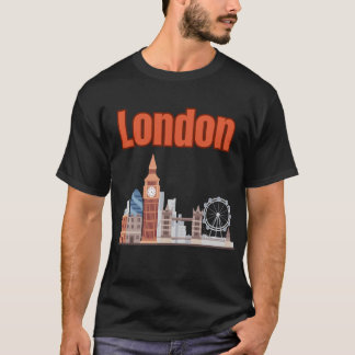 ロンドンのスカイライン ビッグフォントTシャツ ブラック メンズ Tシャツ
