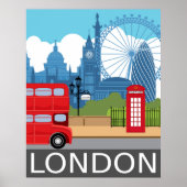ロンドンのスカイライン レトロな旅行ポスター 赤いバス ポスター (正面)
