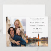 ロンドンのスカイライン 水彩写真 ウェディング セーブザデート (正面/裏面)