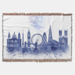 ロンドンのスカイライン-水彩画の青 スローブランケット