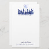 ロンドンのスカイライン-水彩画の青 便箋 (正面/裏面)