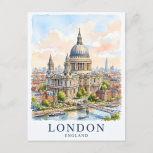 ロンドンのセントポール大聖堂 水彩画 トラベルアート ポストカード