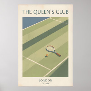 ロンドンのテニス壁画ヴィンテージコートサイドシーン ポスター