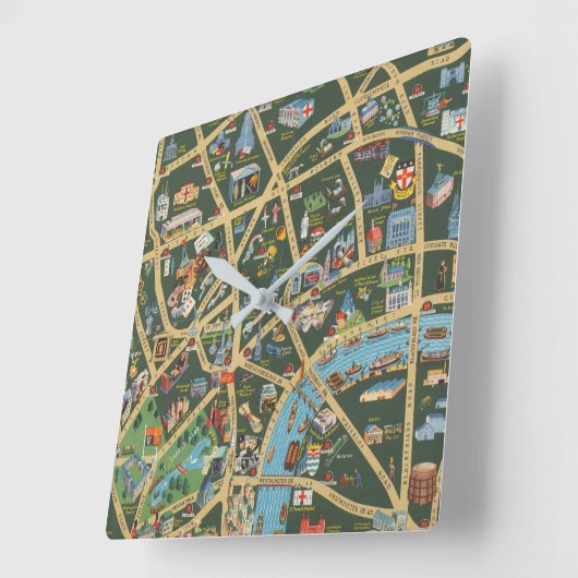 ロンドンのデイリー・テレグラフ写真地図 スクエア壁時計 (傾斜)