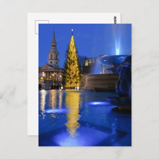 ロンドンのトラファルガースクエアでのクリスマス ポストカード (正面/裏面)