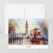 ロンドンのビッグベンと赤バス付きポストカード ポストカード (正面/裏面)