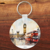 ロンドンのビッグベンと赤バス キーホルダー (正面)