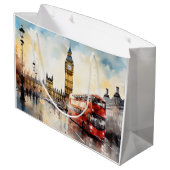 ロンドンのビッグベンと赤バス ラージペーパーバッグ (裏面アングル)