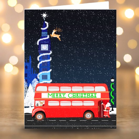 ロンドンのビッグベンの二階建てバスのメリークリスマス カード