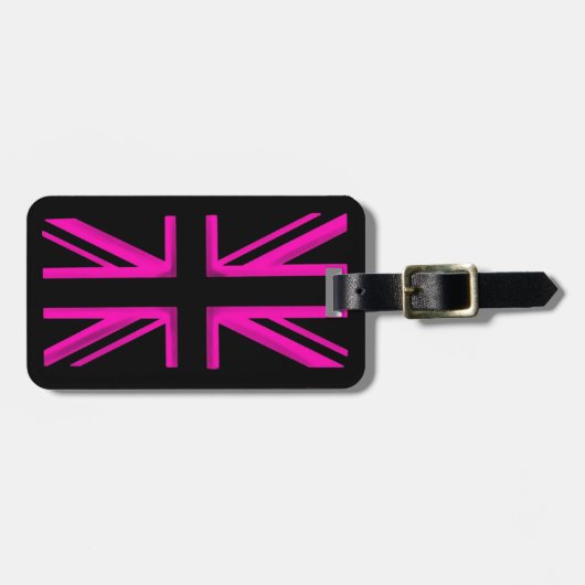 ロンドンのピンクの黒い旗のスタイリッシュな荷物のラベル ラゲッジタグ (正面横)