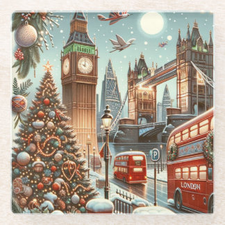 ロンドンのフェスティバルスプレンダー鮮やか – クリスマスカー ガラスコースター