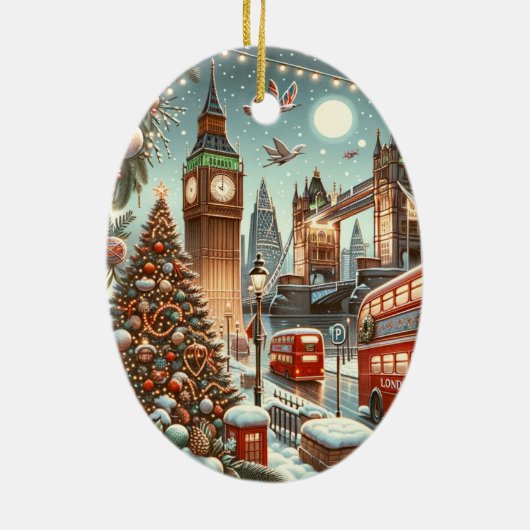 ロンドンのフェスティバルスプレンダー鮮やか – クリスマスカー セラミックオーナメント (裏面)