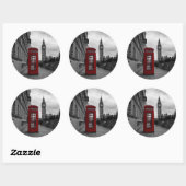 ロンドンのラウンドステッカーに赤い電話ボックス ラウンドシール (シート)