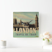 ロンドンのヴィンテージのポスターを参照 スクエア壁時計 (ホーム)