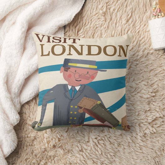 ロンドンのヴィンテージ旅行のポスターアートを訪れる クッション (ブランケット)