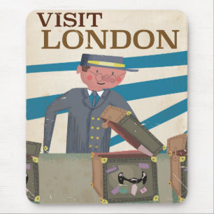 ロンドンのヴィンテージ旅行のポスターアートを訪れる マウスパッド