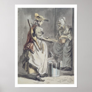 ロンドンの叫び声: ミルクメイド c.1759 (ペンとインクのブラシ, ポスター