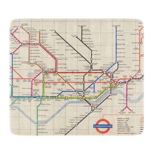 ロンドンの地下の地図 カッティングボード (正面)
