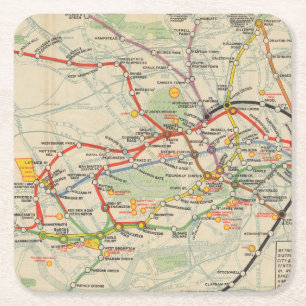 ロンドンの地下鉄道の地図 スクエアペーパーコースター