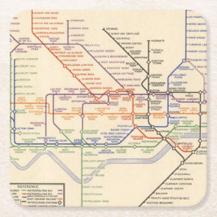 ロンドンの地下鉄道の地図 スクエアペーパーコースター