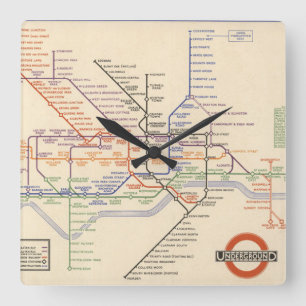 ロンドンの地下鉄道の地図 スクエア壁時計