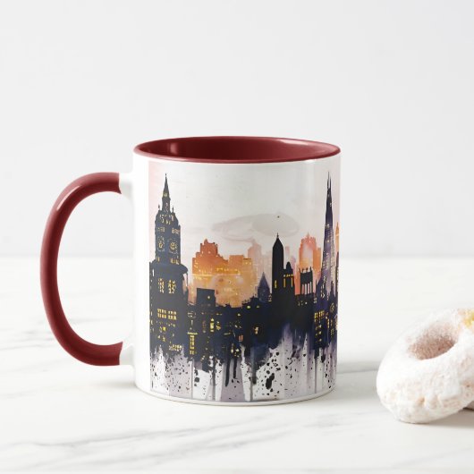 ロンドンの夜景の水彩画 マグカップ (ドーナツ)