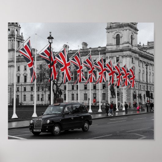 ロンドンの情景 UK グレー&レッド ポスター (正面)
