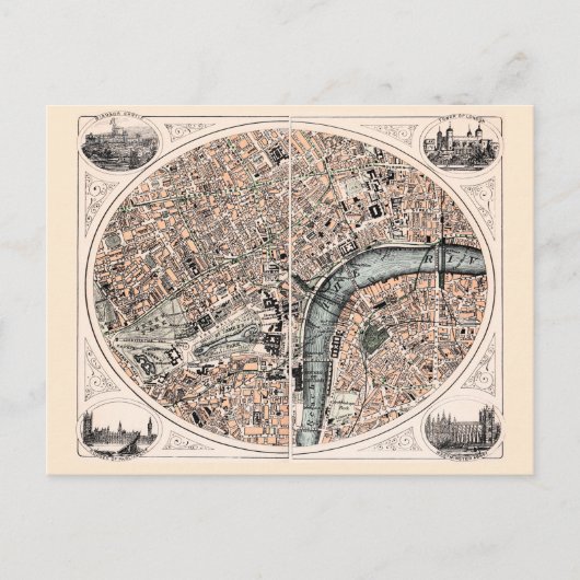ロンドンの旧地図 ポストカード (正面)