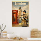 ロンドンの朝 – ビンテージ・レトロな旅行ポスター ポスター (キッチン)