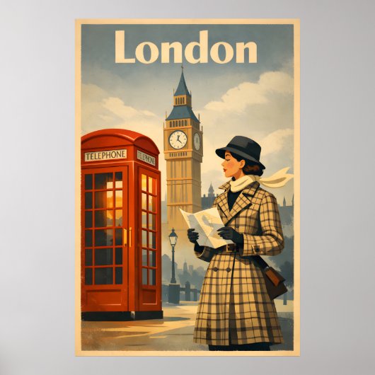 ロンドンの朝 – ビンテージ・レトロな旅行ポスター ポスター (正面)