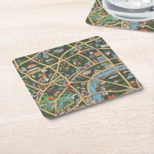 ロンドンの毎日の電信写真の地図 スクエアペーパーコースター (アングル)