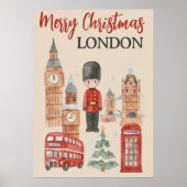 ロンドンの水彩クリスマス 赤いバス、ビッグ・ベン ポスター (正面)