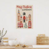 ロンドンの水彩クリスマス 赤いバス、ビッグ・ベン ポスター (キッチン)
