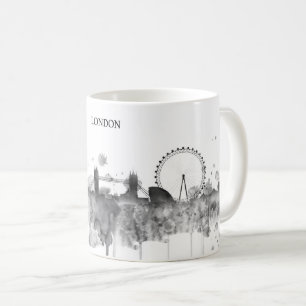 ロンドンの水彩画の黒都市スカイラインのモダン コーヒーマグカップ