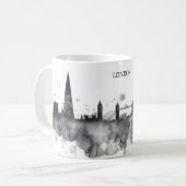 ロンドンの水彩画の黒都市スカイラインのモダン コーヒーマグカップ (正面左)