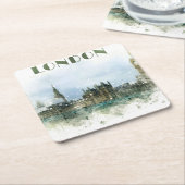 ロンドンの水彩画イラストレーション スクエアペーパーコースター (アングル)