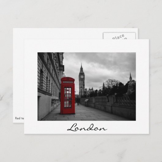 ロンドンの白い文字はがきの赤い電話 ポストカード (正面/裏面)