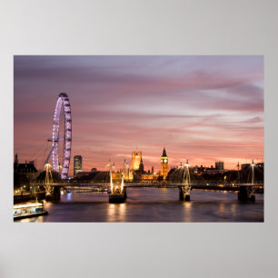 ロンドンの目と議会の夕日 ポスター