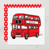 ロンドンの真っ赤な二階建てバスのバースデー・パーティー招待状です 招待状 (正面/裏面)
