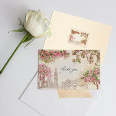 ロンドンの花咲く街並みが描かれたウェディング サンクス カード