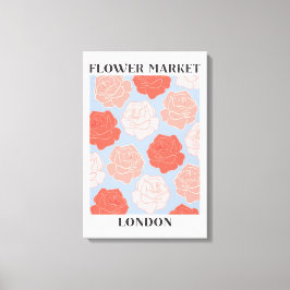 ロンドンの花市場 淡いピンク 赤いバラ 花柄 キャンバスプリント
