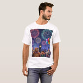 ロンドンの花火と可愛い動物の友達 Tシャツ (正面フル)