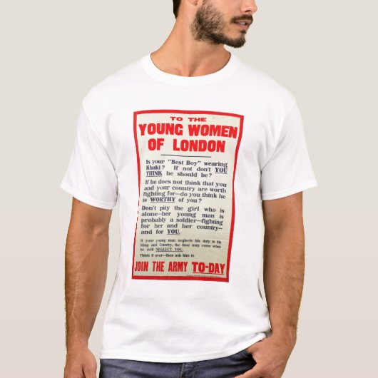 ロンドンの若い女性に、募集ポスター、 Tシャツ (正面)