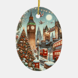 ロンドンの華やかなクリスマス - ビビットなクリスマスカ セラミックオーナメント